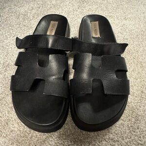 Steve Madden Black Leather Slide Sandals